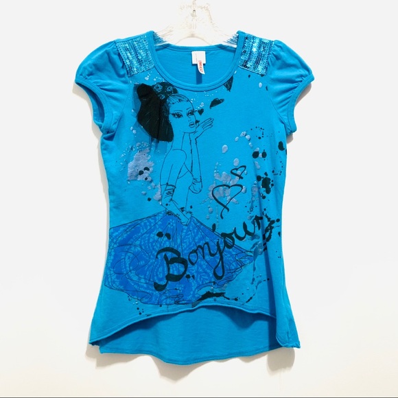 Bongo Girl’s Sequins Lace Blue Tee Shirt - Picture 1 of 6